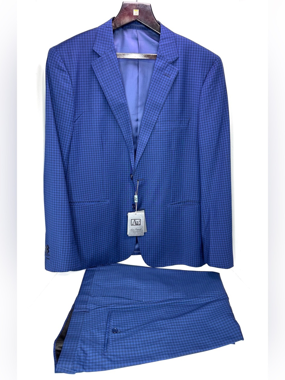 AE Linea Sartoriale Men's Suit Super 150's Wool Blue Check EU 58 US 48 BNWT